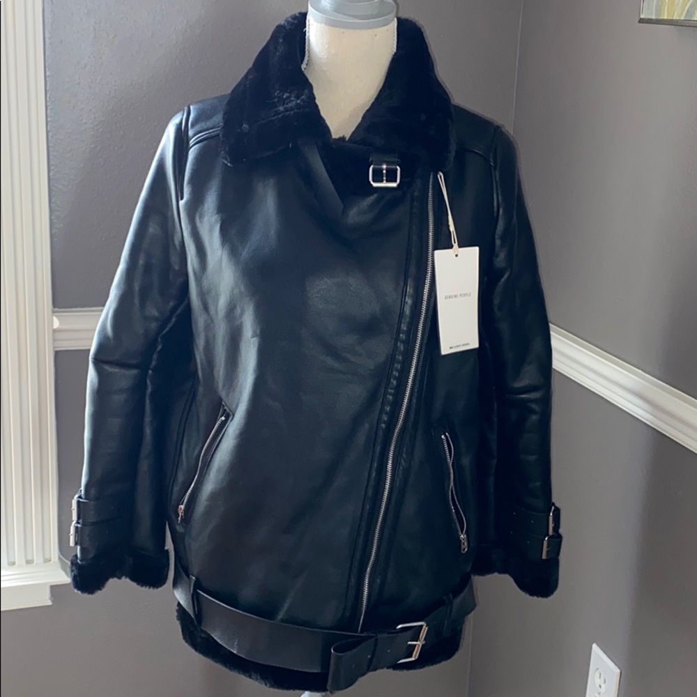 Genuine People Moto vegan leather and faux sherpa